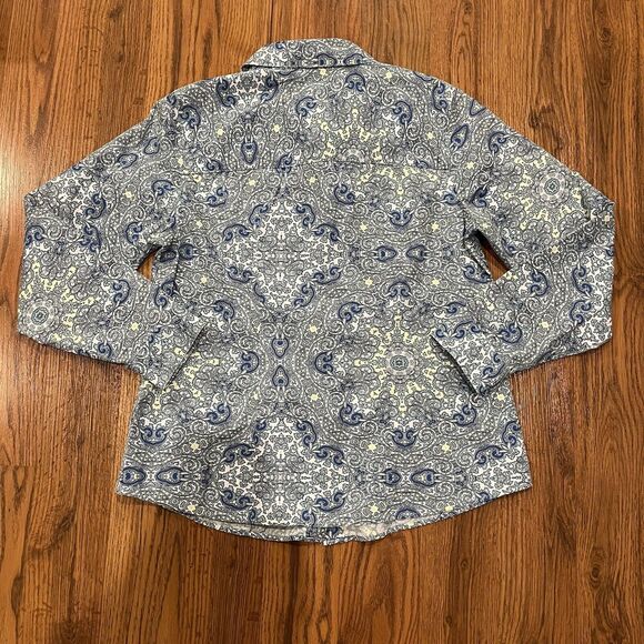Chicos Top Shirt Womens 0 Small Paisley Button Front Down Blue Teal - Picture 4 of 5